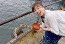 仙法志御崎公園では、アザラシの餌やりを体験。アザラシの愛らしい姿に大興奮！